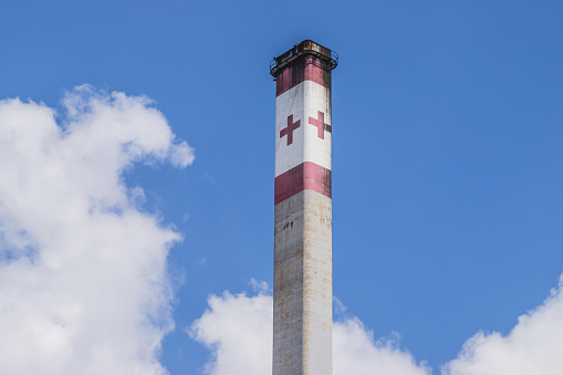 Johannesburg, South Africa, 15th March - 2020: Hospital smoke stack for large teaching hospital.