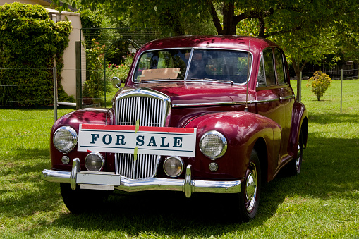 Little Gransden, Cambridgeshire, England - August 27, 2023: Vintage  1948 Bentley MK VI Saloon parked on grass.