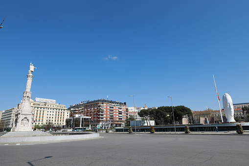 Empty Plaza de Colón during the quarentine in Madrid