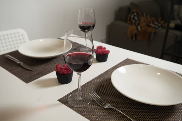 istock Glassware and cutlery for catered event dinner. 1213719841