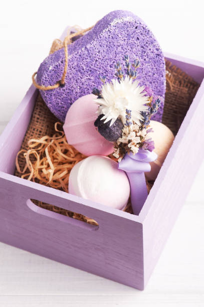 istock Aroma bath bombs, purple pumice 1213721157
