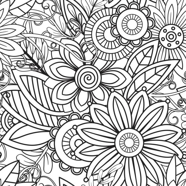 floral nahtloses muster - floral pattern decor art backgrounds stock-grafiken, -clipart, -cartoons und -symbole