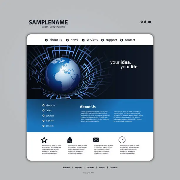 Vector illustration of One Page Website Template with Global Networks Theme