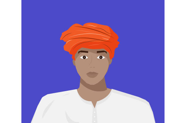A portrait of Indian young boy farmer wearing red turban (pagdi) with traditional kurta. Flat vector illustration. A portrait of Indian young boy farmer wearing red turban (pagdi) with traditional kurta. Flat vector illustration. Kurta stock illustrations