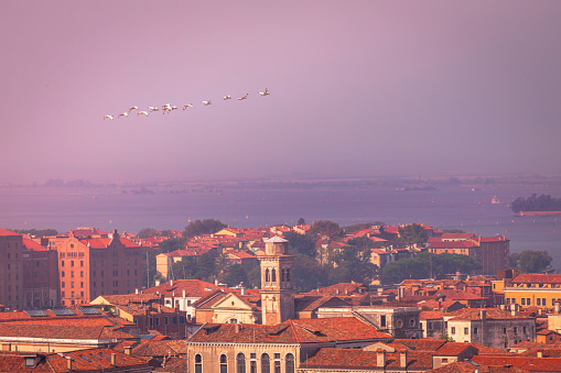 Above Venice city skyline rooftops - Italy