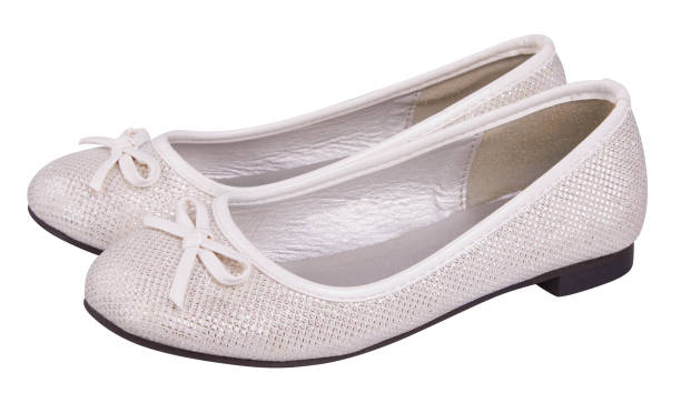 Silver glitter flat shoes (ballet flats) Silver glitter flat shoes (ballet flats) isolated on white background with clipping path flat shoe stock pictures, royalty-free photos & images
