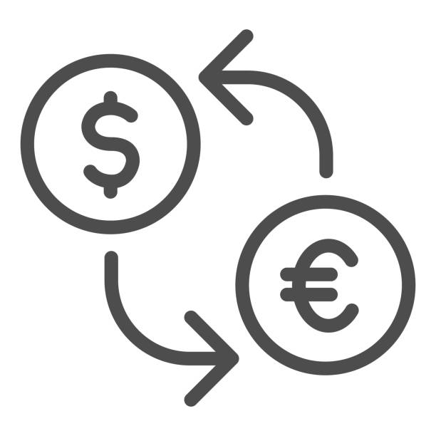 Currency exchange line icon. Coins with arrows, conversion symbol, outline style pictogram on white background. Money transfer sign for mobile concept and web design. Vector graphics. Currency exchange line icon. Coins with arrows, conversion symbol, outline style pictogram on white background. Money transfer sign for mobile concept and web design. Vector graphics european currency stock illustrations