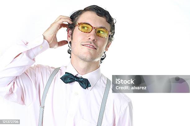 Clever Guy Thinking About Something Stock Photo - Download Image Now - Addiction, Bizarre, Color Image