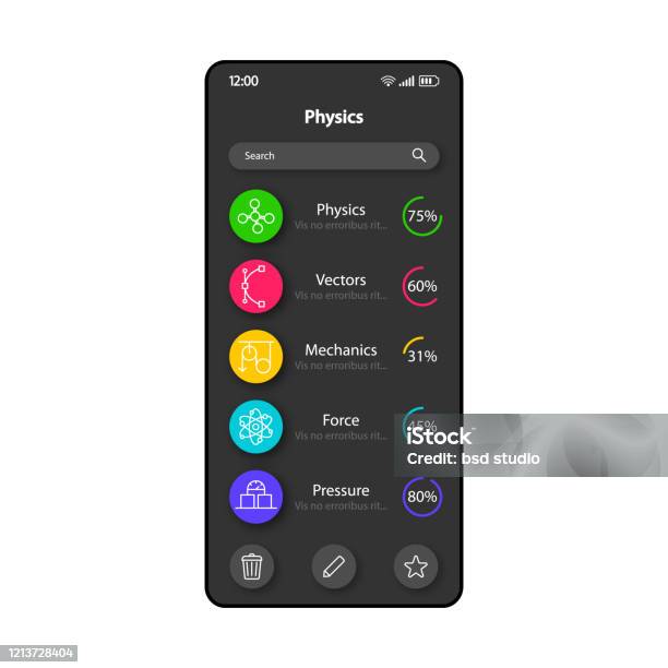 Physics Computer Interface Learning Physics Smartphone Interface Vector Template Mobile App Page ...