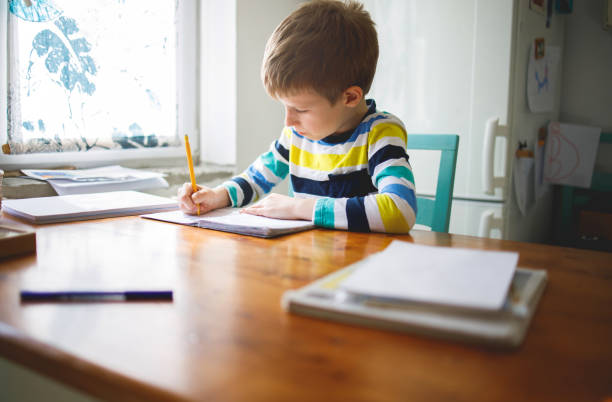 istock Little Boy Doing Homework at Home 1213728989