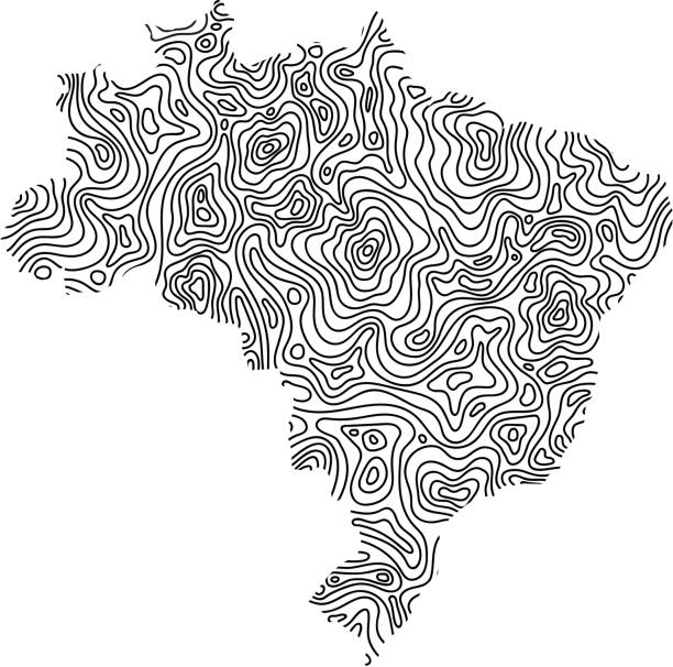ilustrações, clipart, desenhos animados e ícones de mapa do brasil a partir de linhas negras ou grade de mapa topográfico geográfico de linha de nível. ilustração vetorial. - brasilia