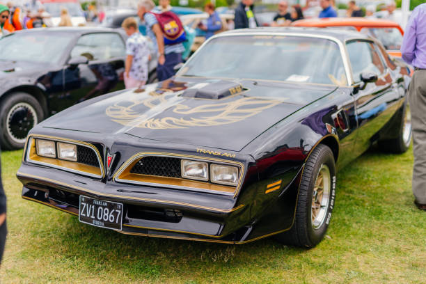 Bray Vintage Car Club show, black Pontiac Firebird from 1979 stock photo