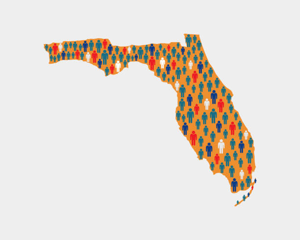 Florida State People Census Map illustration. Florida People outbreak Florida map by people, infographic to check outbreak or cases census stock illustrations