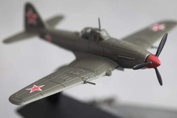 istock Old Soviet military aircraft model, Victory Day, May 9, selective focus, toned vintage 1213739667