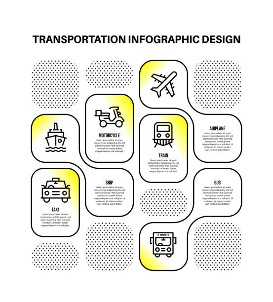 illustrazioni stock, clip art, cartoni animati e icone di tendenza di modello di progettazione infografica con parole chiave e icone di trasporto - railroad track direction choice transportation