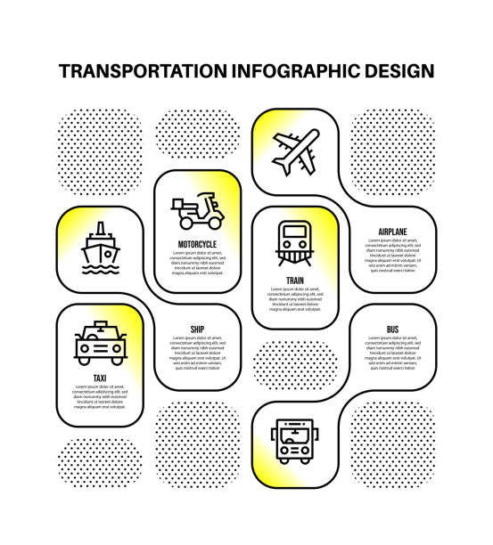 шаблон инфографики с транспортными ключевыми словами и иконками - railroad track direction choice transportation stock illustrations