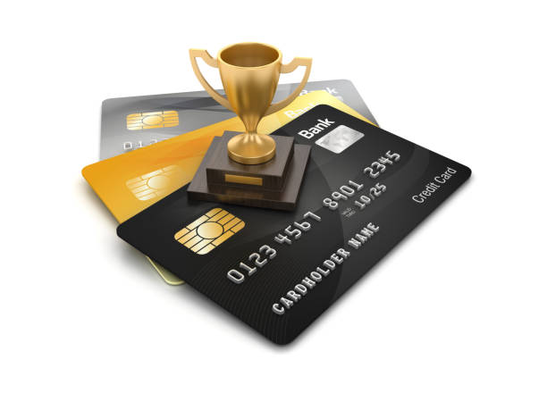 istock Credit Cards with Trophy - 3D Rendering 1213743812