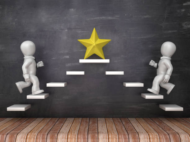istock Business Characters on Steps with Star on Chalkboard - 3D Rendering 1213744721