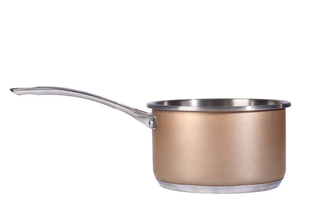 Stainless steel pan isolated on a white background. Close-up.