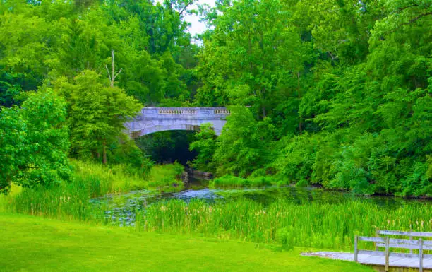 OldStone  bridge and pond-Fort Harrison Indiana