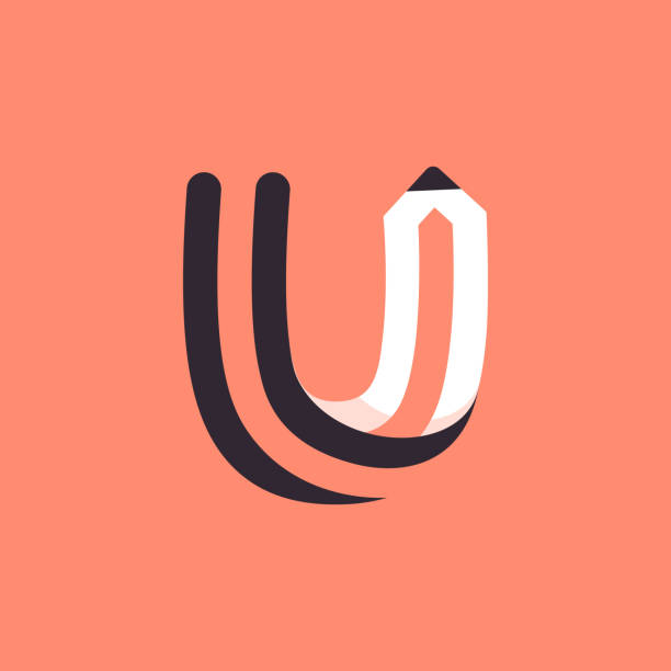 U letter logo formed by pencil. Vector typeface for art identity, school headlines, education posters etc. the letter u stock illustrations