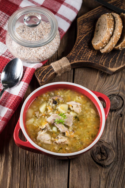 istock Barley soup with vegetables and chicken. 1213753405