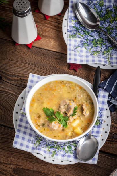 istock Soup with barley and chicken gizzards. 1213753641