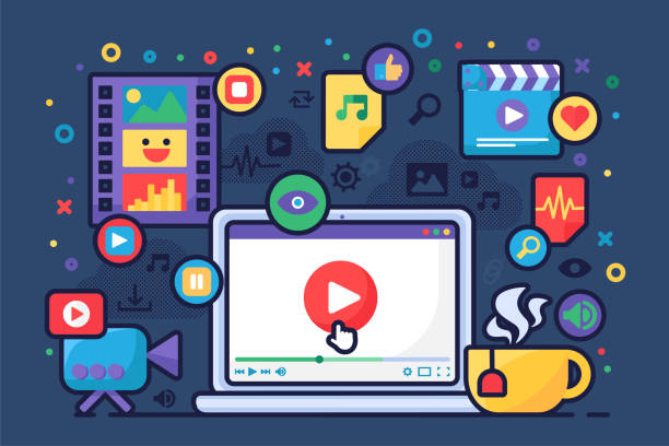 istock Home movie night, cinema rest vector illustration 1213755620