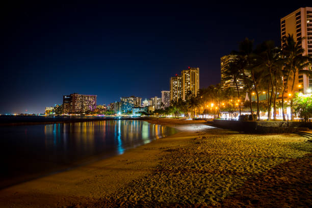 istock Waikiki Beach at night, Honolulu, Oahu, Hawaii 1213756746