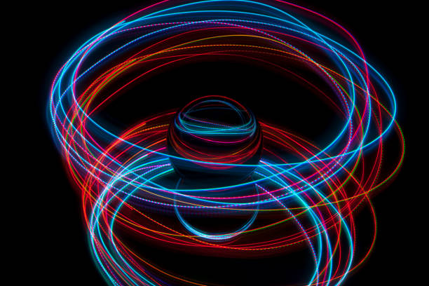 Light painting circling around a crystal ball Abstract light painting circling around a crystal ball on a black background. lightpainting stock pictures, royalty-free photos & images