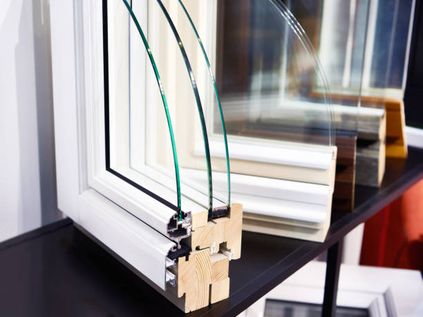 istock Modern wooden triple glazed windows in section 1213760876