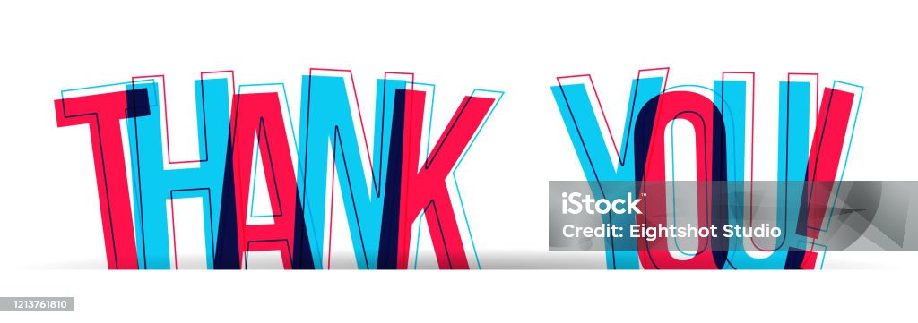 La palabra gracias con letras superpuestas - arte vectorial de Thank You - Frase corta en inglés libre de derechos