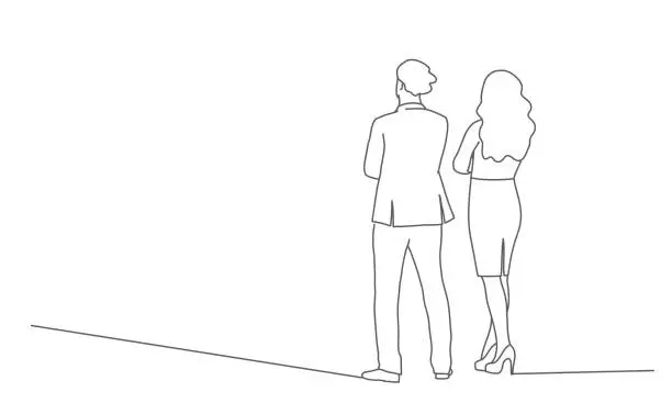 Vector illustration of Man and woman standing with their backs turned.