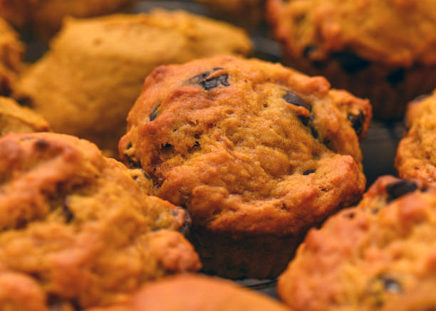 istock Pumpkin muffin with chocolate chips and raisins 1213764740