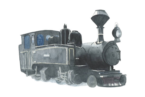 istock retro black steam train watercolor illustration. icon. For prints, posters, logo, web, cloth. Puffer, boiler. Vintage railroad. 1213765783