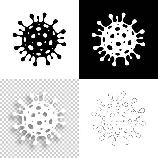 디자인코로나바이러스 세포 아이콘(covid-19) - 빈, 흰색 및 검은색 배경 - virus stock illustrations