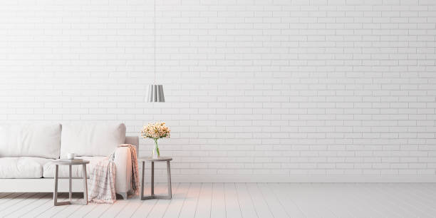 Mock up, Empty White Living room, interior design with copy space 3D Render