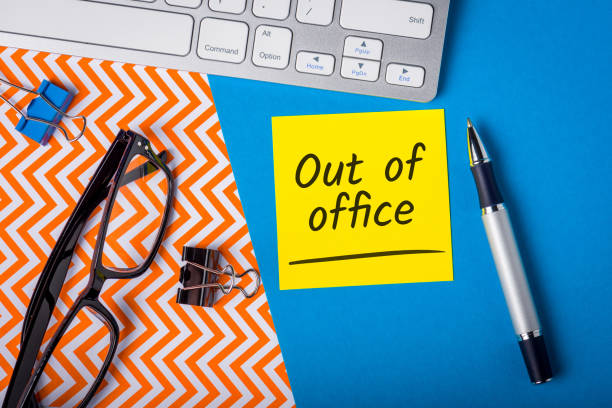 Out of office - memo on office workplace. Holiday Announcement, Day Off or Quarantine Covid-19 Out of office - memo on office workplace. Holiday Announcement, Day Off or Quarantine Covid-19. day stock pictures, royalty-free photos & images