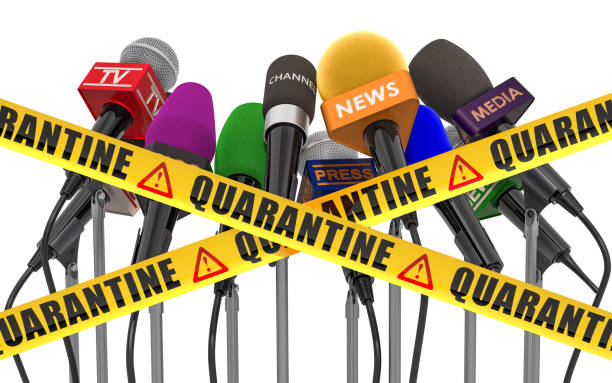 istock Cancellations of press conferences, interviews due to coronavirus. 3D rendering isolated on white background 1213770953