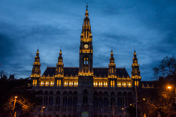 Vienna city hall, at night Austria