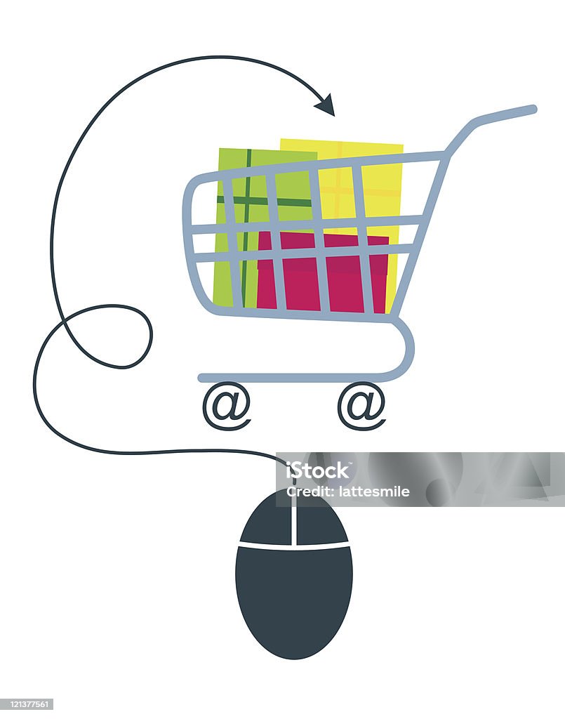 An illustration of how clicking a mouse can fill a cart E-commerce concept illustration with full shopping cart and computer mouse  Box - Container stock vector