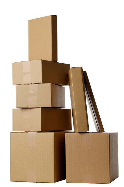 istock Isolated shot of stacked blank cardboard box on white background 121378184