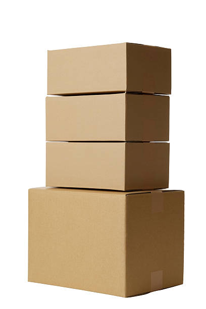 istock Isolated shot of stacked blank cardboard box on white background 121378191