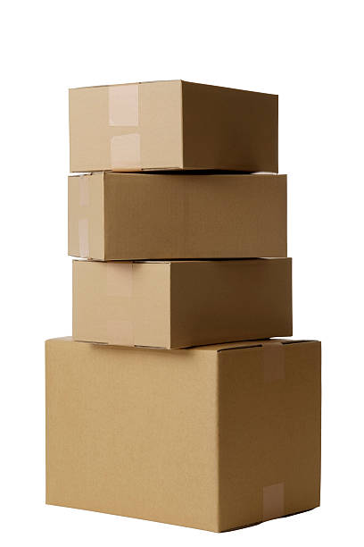 istock Isolated shot of stacked blank cardboard box on white background 121378195