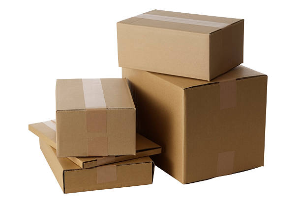 istock Isolated shot of stacked blank cardboard box on white background 121378198