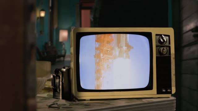 Apollo 11 Launches From Kennedy Space Center Cape Canaveral In 1969 on a Retro TV.
