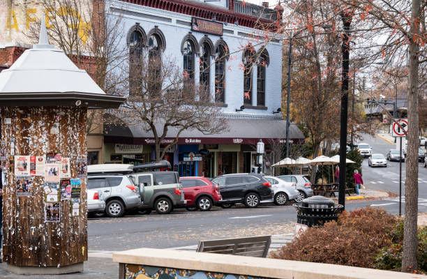 View of businesses in downtown Ashland Oregon.