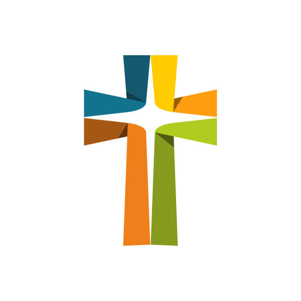 Christian cross with paper cut. Christian cross with folded paper. For decorating cards, brochures, documents or logos. multiple churches stock illustrations