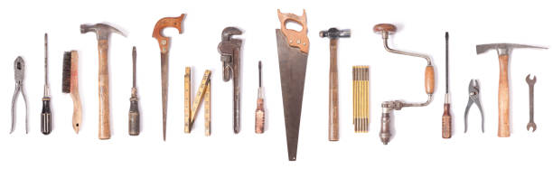 work tools - work tool rusty old wrench imagens e fotografias de stock