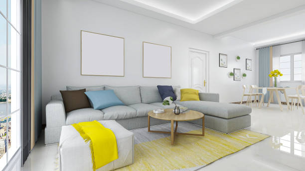 istock 3D rendering, modern living room design with sofa, TV, etc. 1213793508